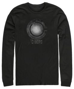 Men’s Zack Snyder Justice League Cyborg Silver Logo Long Sleeve Shirt