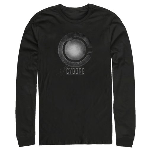 Men’s Zack Snyder Justice League Cyborg Silver Logo Long Sleeve Shirt