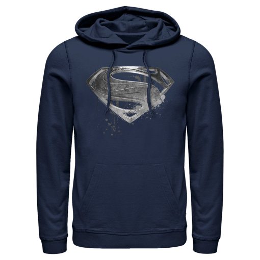 Men’s Zack Snyder Justice League Superman Silver Logo Pull Over Hoodie