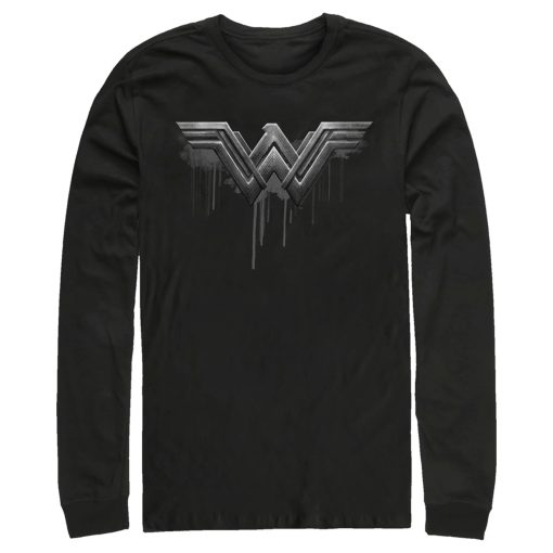 Men’s Zack Snyder Justice League Wonder Woman Silver Logo Long Sleeve Shirt