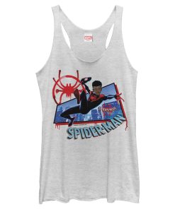 Women’s Marvel Spider-Man Spiderverse Miles Kick Above City Racerback Tank Top