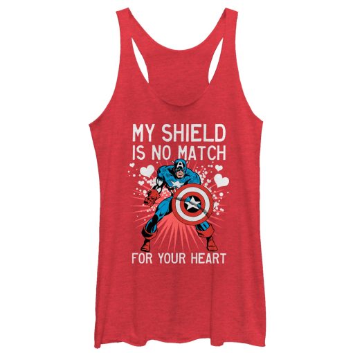 Women’s Marvel Valentine Captain America No Shield For Heart Racerback Tank Top