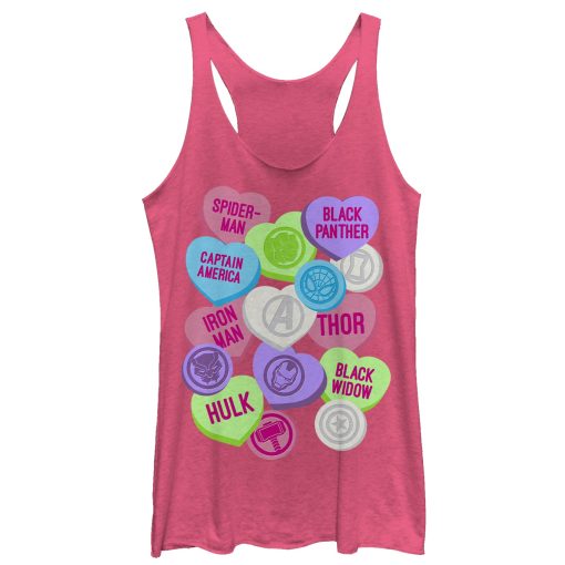 Women’s Marvel Valentine’s Day Candy Heart Heroes Racerback Tank Top