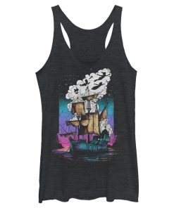 Women’s Peter Pan Pirate Ship Flight Neon Racerback Tank Top