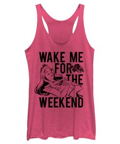 Women’s Sleeping Beauty Wake Me for Weekend Racerback Tank Top