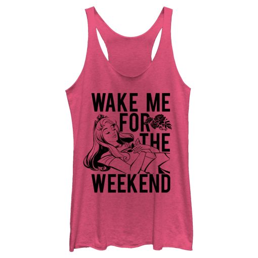 Women’s Sleeping Beauty Wake Me for Weekend Racerback Tank Top