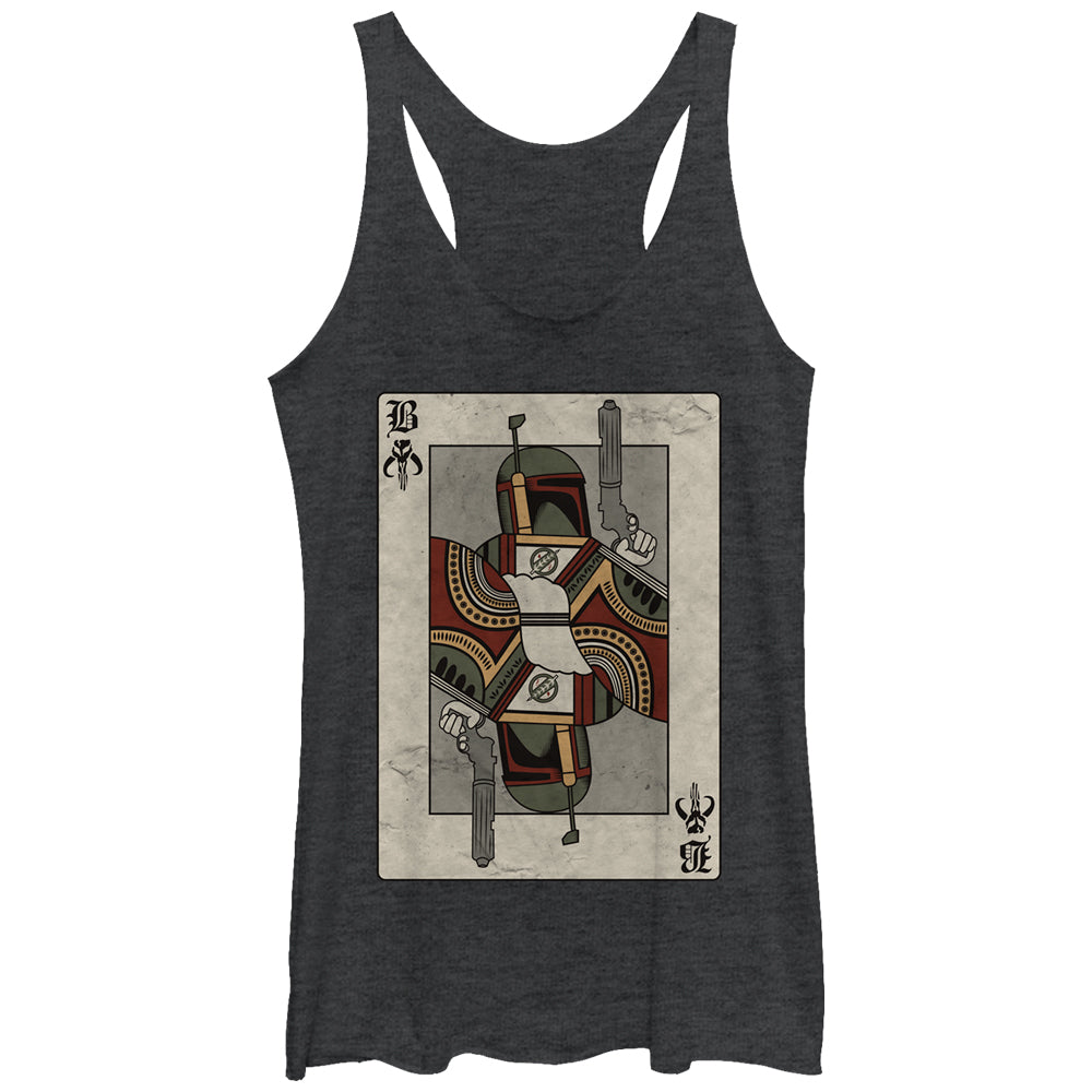 Women's Star Wars Boba Fett Playing Card Racerback Tank Top Women's Star Wars Boba Fett Playing Card Racerback Tank Top