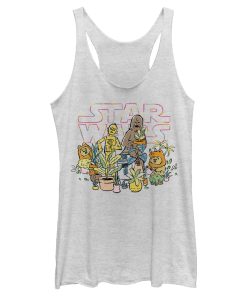 Women’s Star Wars C-3PO And Chewbacca Plant Doodle Racerback Tank Top
