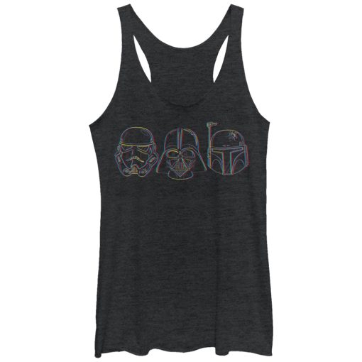 Women’s Star Wars Stormtrooper Vader Fett Helmet Trio Racerback Tank Top