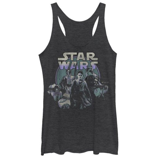 Women’s Star Wars The Force Awakens Rey and Droids Racerback Tank Top