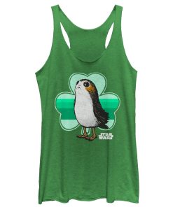 Women’s Star Wars The Last Jedi St. Patrick’s Day Porg Shamrock Racerback Tank Top