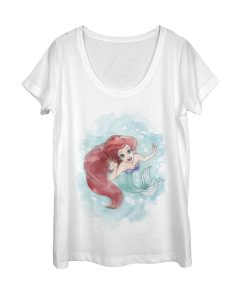 Women’s The Little Mermaid Ariel Watercolor Print Scoop Neck