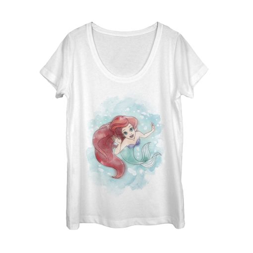 Women’s The Little Mermaid Ariel Watercolor Print Scoop Neck