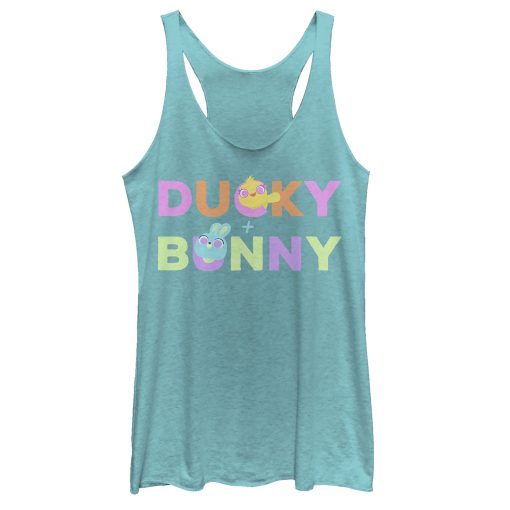 Women’s Toy Story Ducky & Bunny Rainbow Text Racerback Tank Top