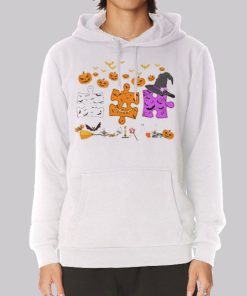 Autism Pumpkin Puzzle Witch Hoodie Autism Pumpkin Puzzle Witch Hoodie