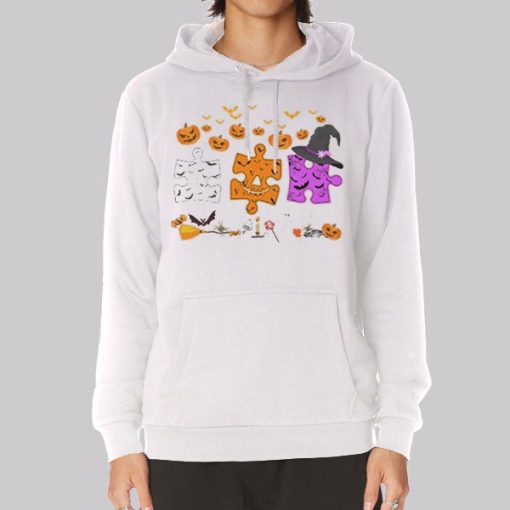 Autism Pumpkin Puzzle Witch Hoodie