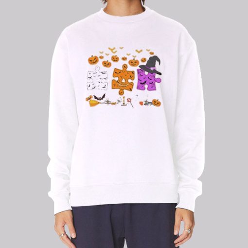 Autism Pumpkin Puzzle Witch Hoodie