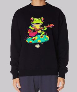 Frog Playing Cute Ukulele on Mushroom Hoodie