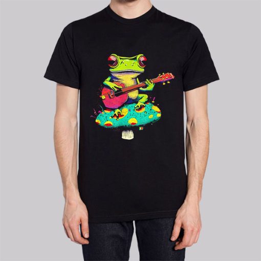 Frog Playing Cute Ukulele on Mushroom Hoodie