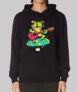 Frog Playing Cute Ukulele on Mushroom Hoodie 4