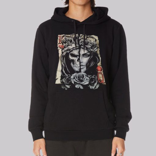 Gothic King Queen Skull Hearts Hoodie