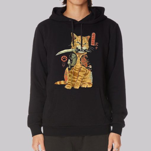 Illustration Orange Cat With Knife Hoodie