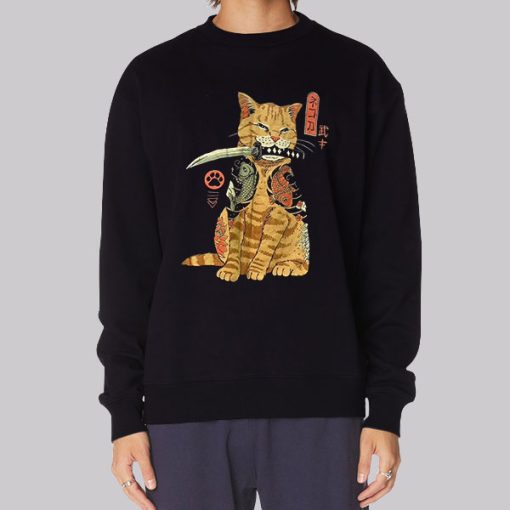 Illustration Orange Cat With Knife Hoodie