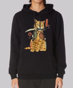 Illustration Orange Cat With Knife Hoodie 4
