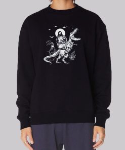 Jesus Riding a Dinosaur Funny Hoodie