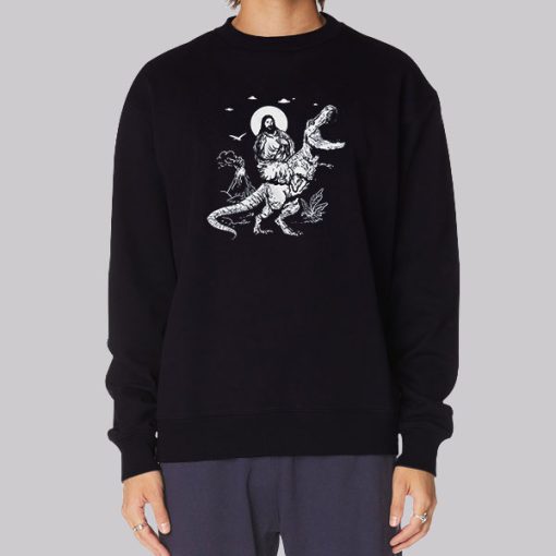 Jesus Riding a Dinosaur Funny Hoodie