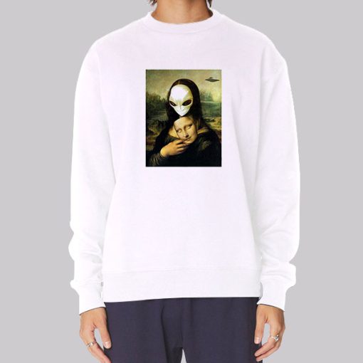 Mona Lisa Alien UFO Mask Fun Hoodie