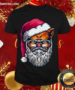 Awesome Xmas Wild Cat Santa Claus Christmas Wearing Glasses T-Shirt