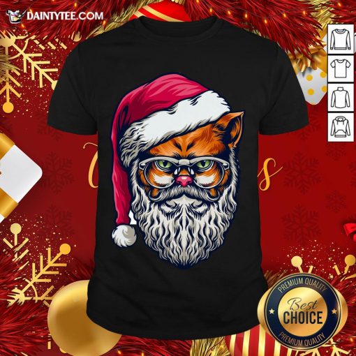 Awesome Xmas Wild Cat Santa Claus Christmas Wearing Glasses T-Shirt