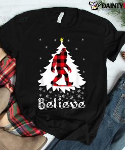 Bigfoot Santa Christmas Funny Quote Believe Red Plaid Shirt