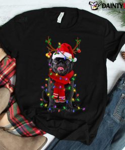 Black Pug Dog Tree Christmas Lights Xmas Pajama Shirt