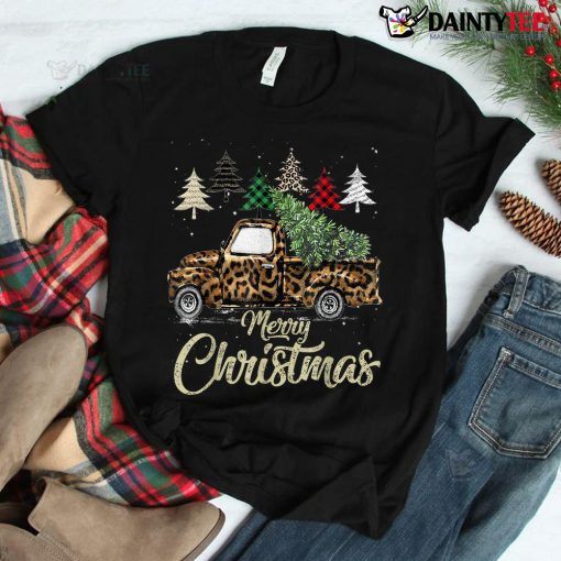 Buffalo Plaid Christmas Tree Red Truck With Leopard Xmas Shirt