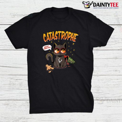 Catastrofe Funny Meowing Christmas Cat Shirt