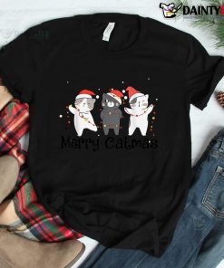 Cats With Santa Hat Christmas Light Merry Catmas Shirt