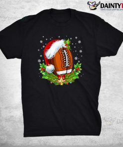 Christmas Football Ball Santa Hat Funny Shirt