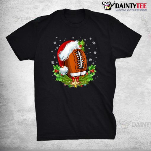 Christmas Football Ball Santa Hat Funny Shirt