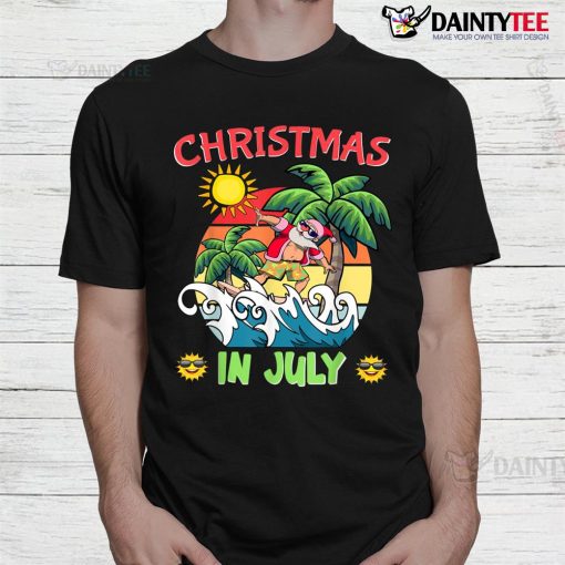 Christmas In July Funny Santa Surfing Summer Beach Vacation Shirt