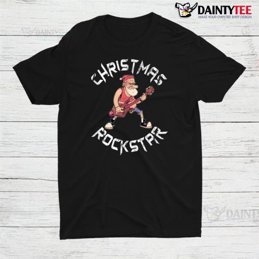 Christmas Rockstar Santa Plays He Guitar Xmas Shirt