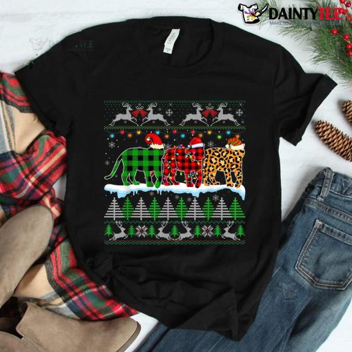 Christmas Tiger Xmas Leopard Buffalo Plaid Santa Hat Shirt