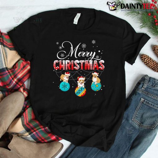 Corgi Merry Christmas Plaid Leopard Corgi Dog Shirt