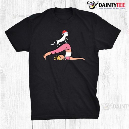 Cute Cat Yoga Shirt Santa Hat Image Funny Christmas Cool Shirt