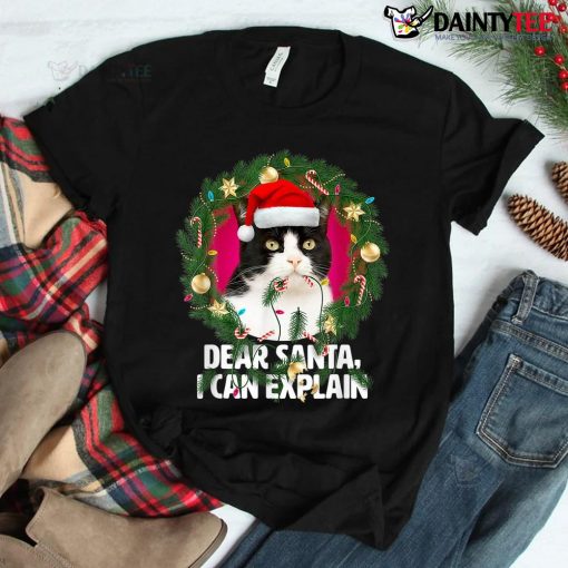 Dear Santa Cute Black White Cat Naughty Christmas Shirt