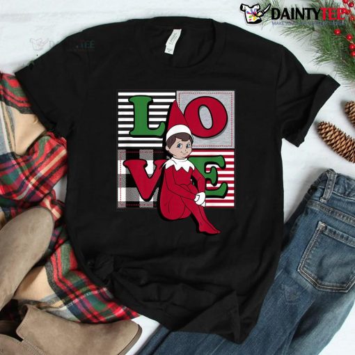 Elf On The Shelf Christmas Love Stacked Plaid Squares Logo Shirt