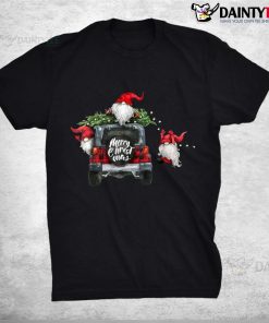 Funny Three Gnomes Merry Christmas Buffalo Plaid Truck Shirt