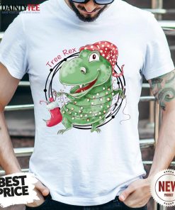 Funny Tree Rex Funny T Rex Dinosaur Christmas Lights T-Shirt