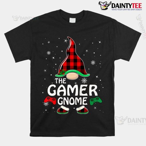 Gamer Gnome Buffalo Plaid Matching Family Christmas Pajama Shirt